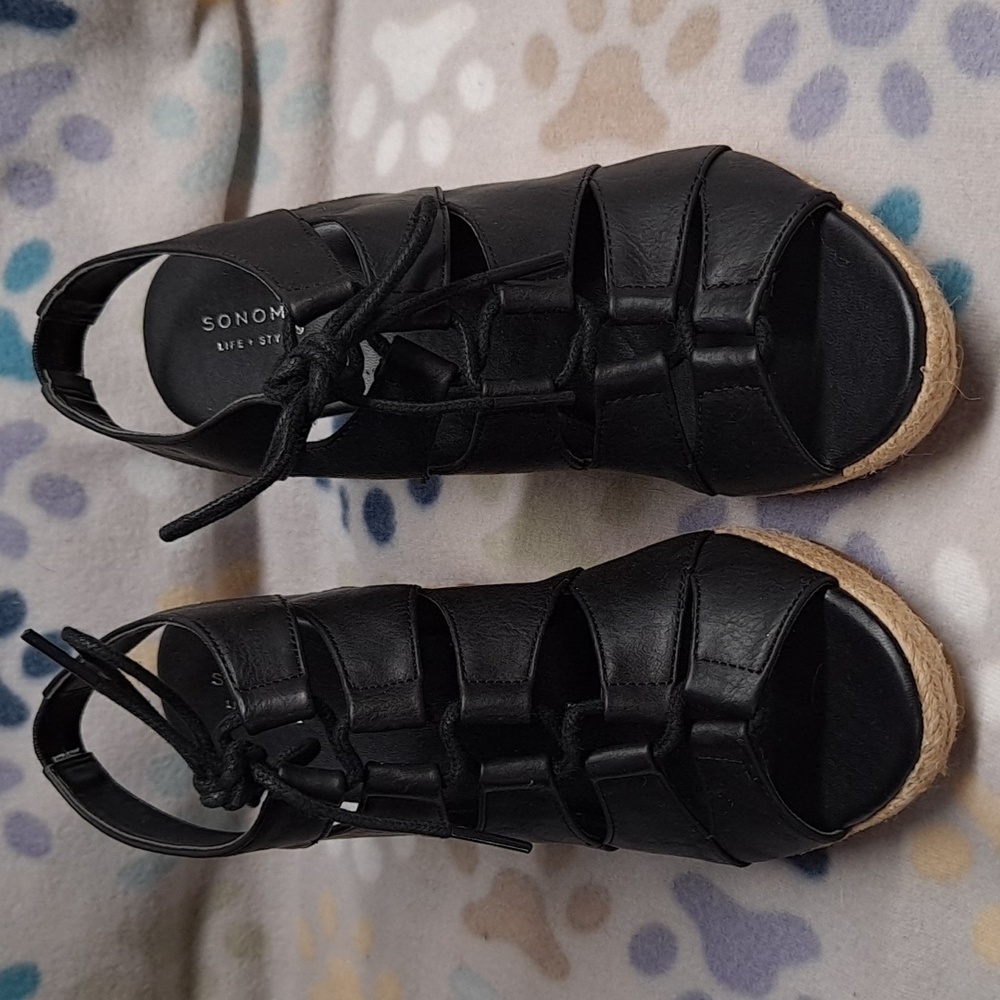 Sonoma Black Wedge Sandals, size 8 medium